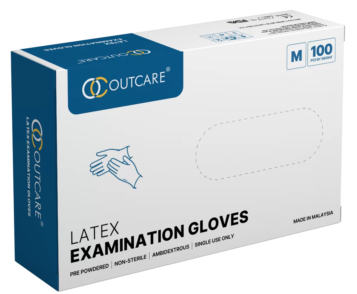 Outcare Latex Examination Pre Powdered Gloves Box